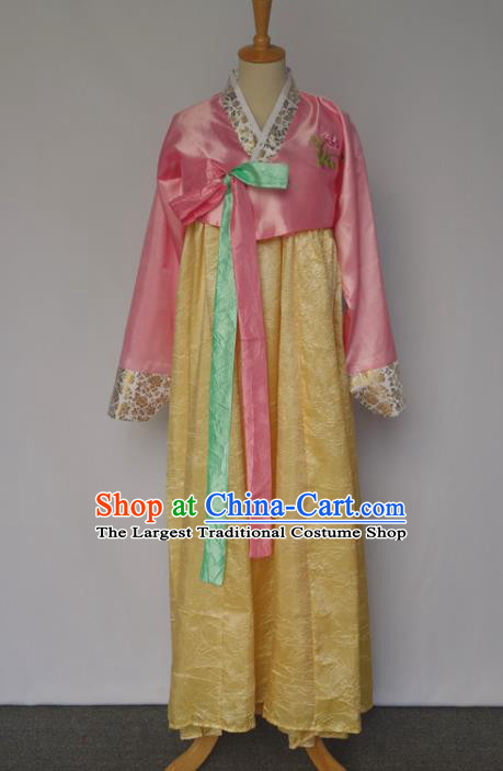 Chinese Classical Dance Garment Costumes Korean Dance Clothing Pink Blouse and Yellow Dress