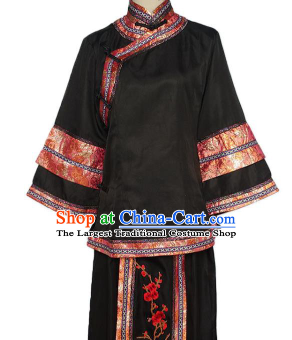 Chinese Republican Young Mistress Clothing Ancient Noble Woman Costumes Traditional Black Xiuhe Suit Garments