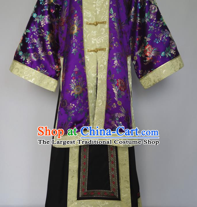 Chinese Traditional Noble Woman Purple Outfit Ancient Young Mistress Clothing Late Qing Dynasty Garment Costumes
