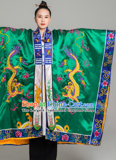 Chinese Embroidered Dragon Priest Frock Traditional Taoism Green Silk Garment  Handmade Taoist Ecclesiastical Robe