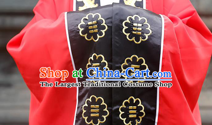 Chinese Handmade Silk Taoist Robe Embroidered Dragon Red Robe Traditional Taoism Priest Frock