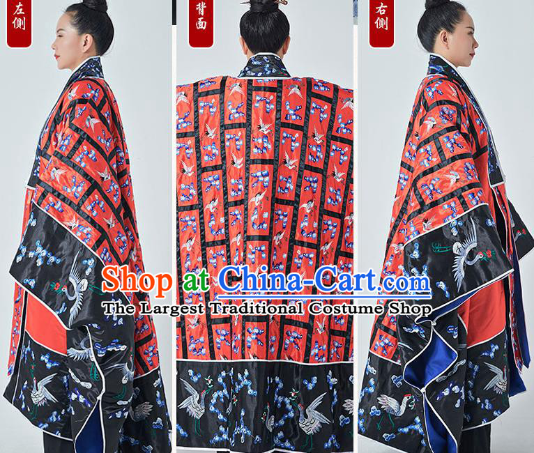 Chinese Embroidered Plum Cranes Robe Garment Traditional Wudang Taoism Priest Frock Handmade Red Silk Taoist Robe