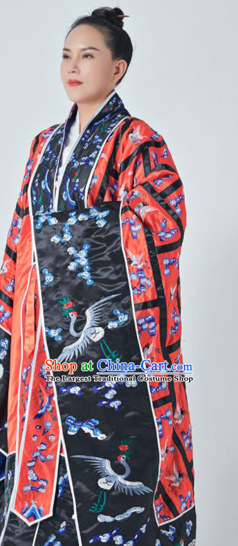 Chinese Embroidered Plum Cranes Robe Garment Traditional Wudang Taoism Priest Frock Handmade Red Silk Taoist Robe
