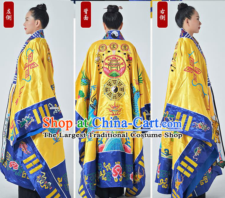 Chinese Handmade Yellow Taoist Robe Embroidered Dragon Robe Priest Master Garment Traditional Taoism Frock