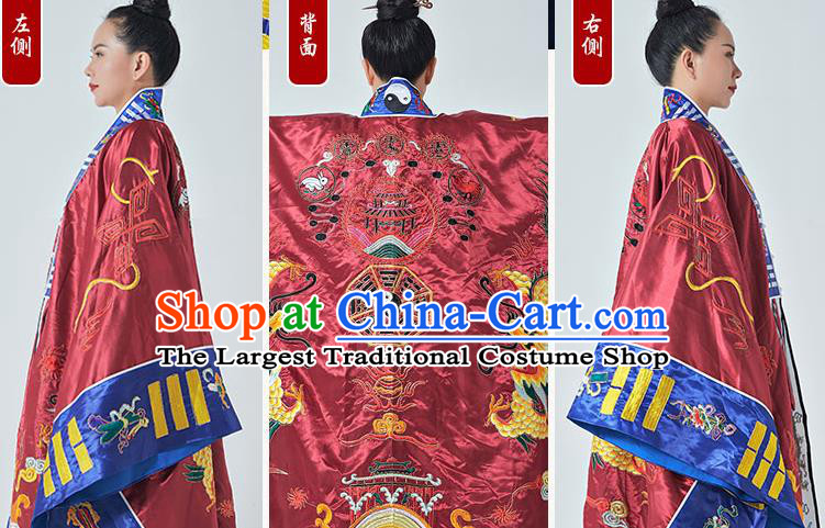 Chinese Priest Master Garment Traditional Taoism Frock Handmade Dark Red Taoist Robe Embroidered Dragon Robe