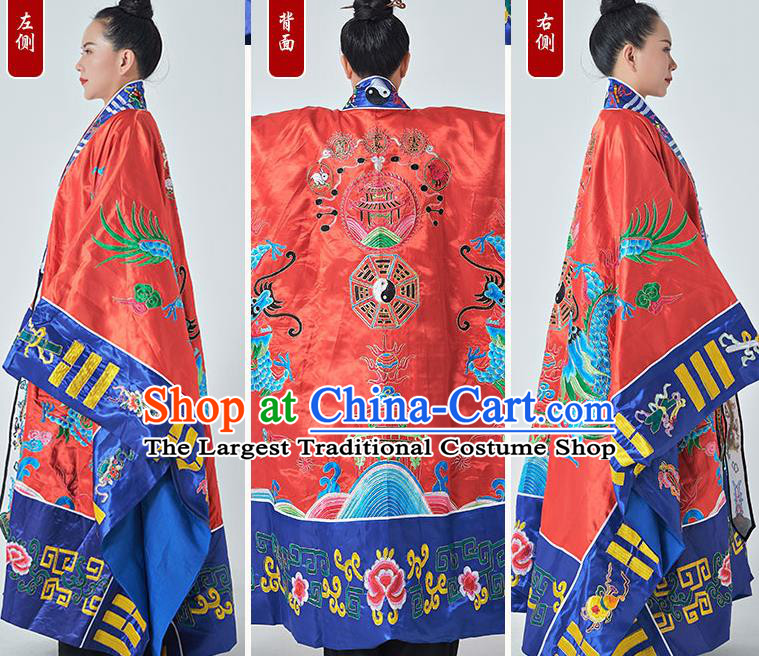 Chinese Embroidered Dragon Robe Priest Master Garment Traditional Taoism Frock Handmade Red Taoist Robe