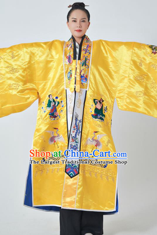 Chinese Handmade Yellow Taoist Master Robe Embroidered Eight Immortals Silk Robe Priest Frock Traditional Taoism Garment