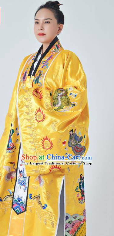 Chinese Handmade Yellow Taoist Master Robe Embroidered Eight Immortals Silk Robe Priest Frock Traditional Taoism Garment