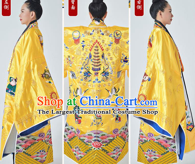 Chinese Handmade Yellow Taoist Master Robe Embroidered Eight Immortals Silk Robe Priest Frock Traditional Taoism Garment