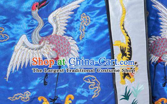 Chinese Traditional Taoism Garment Handmade Blue Taoist Master Robe Embroidered Cranes Silk Robe Priest Frock
