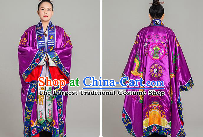 Top Embroidered Dragon Priest Frock Chinese Traditional Taoism Purple Silk Garment Handmade Taoist Ecclesiastical Costume
