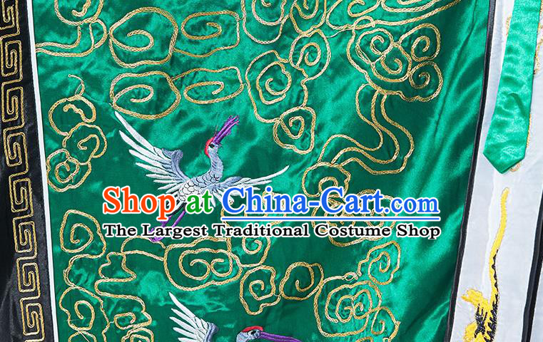 Chinese Handmade Taoist Master Costume Embroidered Crane Green Silk Robe Ritual Priest Frock Taoism San Qing Garment