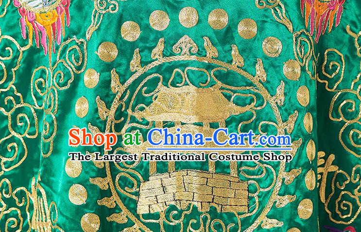 Chinese Handmade Taoist Master Costume Embroidered Crane Green Silk Robe Ritual Priest Frock Taoism San Qing Garment