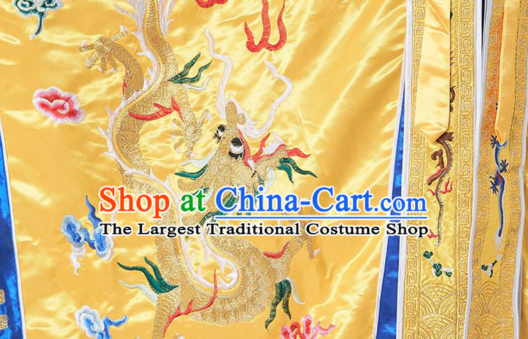 Chinese Taoism Ritual Priest Frock San Qing Garment Taoist Master Costume Traditional Embroidered Dragon Yellow Silk Robe