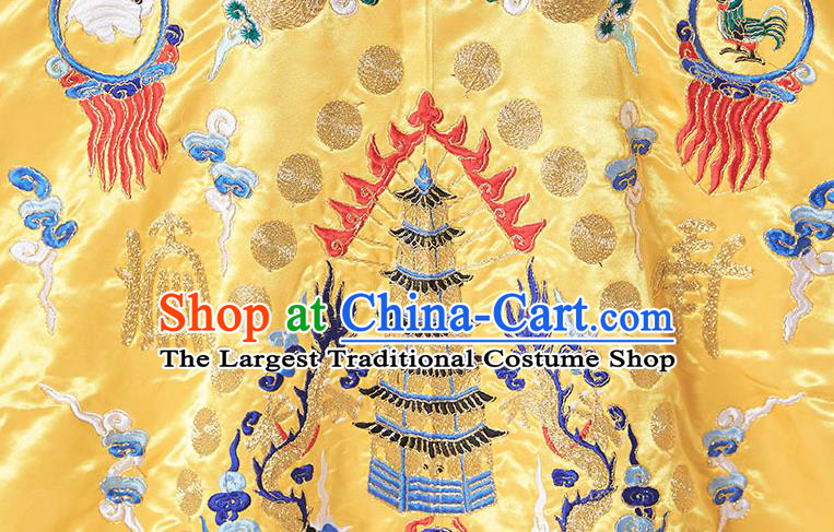 Chinese Taoism Ritual Priest Frock San Qing Garment Taoist Master Costume Traditional Embroidered Dragon Yellow Silk Robe