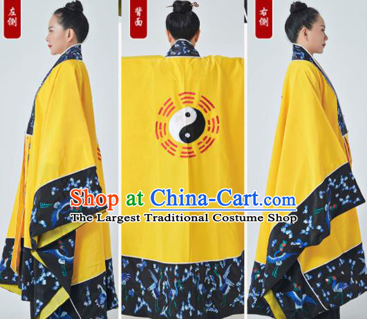 Chinese Traditional Embroidered Yellow Priest Frock Taoism Ritual Robe San Qing Garment Taoist Master Costume