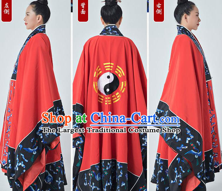 Chinese Taoist Master Costume Traditional Embroidered Red Priest Frock Taoism Ritual Robe San Qing Garment