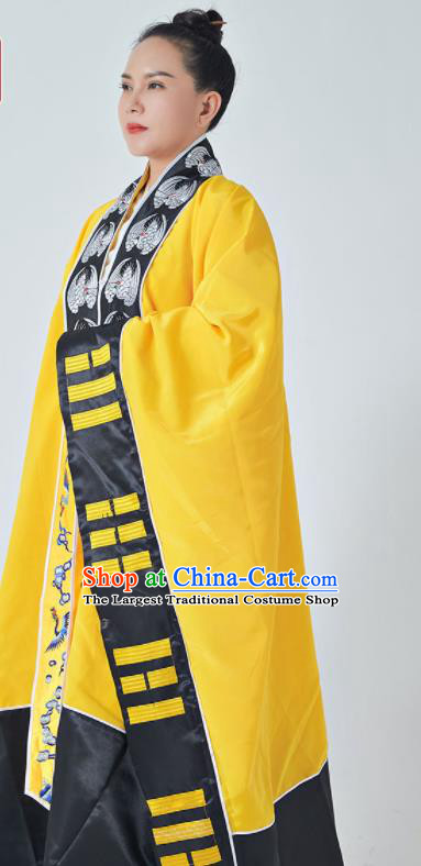 Chinese Tao San Qing Garment Taoist Master Costume Traditional Embroidered Crane Yellow Priest Frock Taoism Ritual Robe