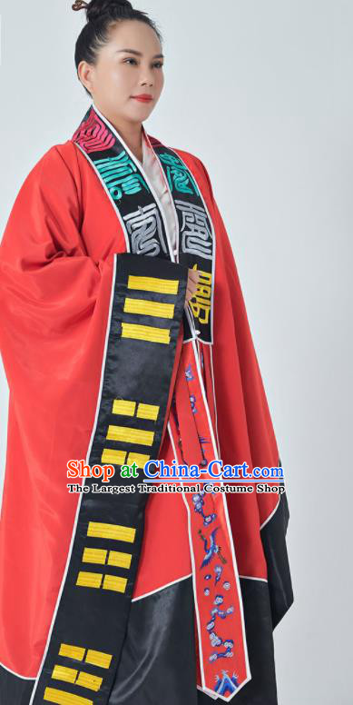 Chinese Taoist Master Costume Embroidered Red Priest Frock Tao Ritual Robe Traditional Taoism San Qing Garment