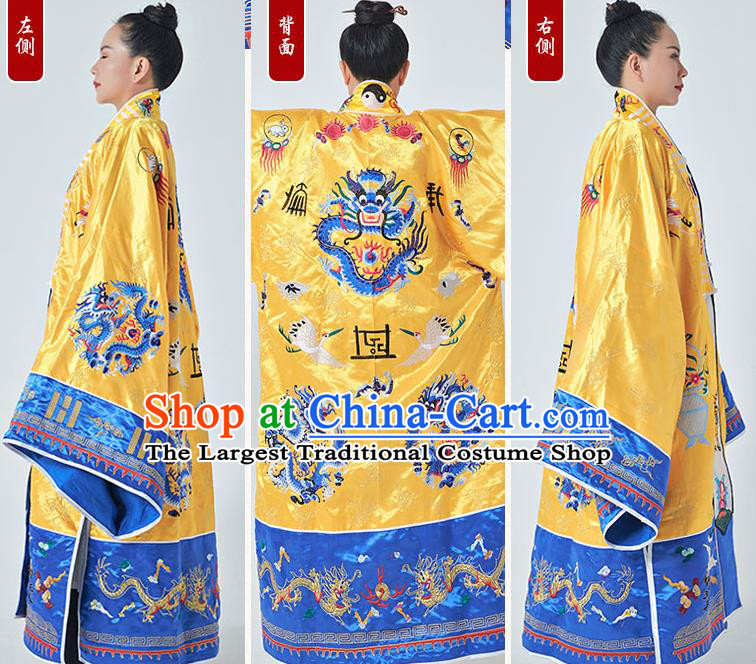 Chinese Traditional Taoism San Qing Garment Taoist Master Costume Embroidered Yellow Brocade Priest Frock Quanzhen Daoism Robe
