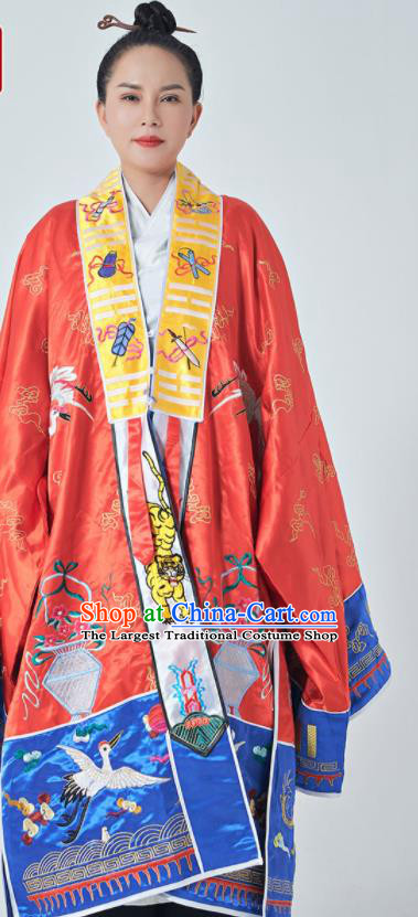 Chinese Quanzhen Daoism Robe Traditional Taoism Garment Taoist Master Costume Embroidered Red Brocade Priest Frock