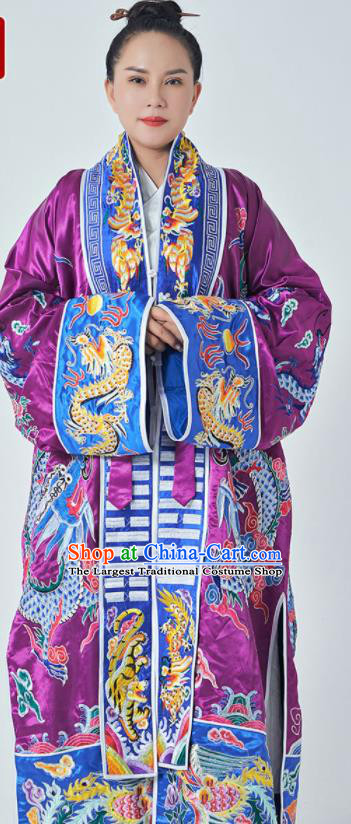 Chinese Embroidered Dragon Purple Silk Robe Daoism Priest Frock Traditional Taoism Master Garment Wudang Taoist Costume