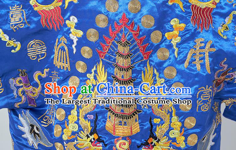 Chinese Wudang Taoist Priest Costume Embroidered Crane Deep Blue Silk Robe Traditional Daoism Frock Taoism Master Garment