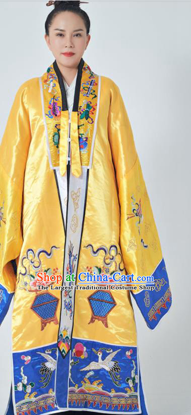 Chinese Taoism Master Garment Wudang Taoist Priest Costume Embroidered Yellow Silk Robe Traditional Daoism Scriptures Frock