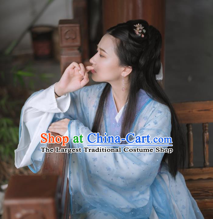 Chinese Wuxia TV Series The Demi Gods Semi Devils Wang Yuyan Garment Costumes Ancient Noble Lady Blue Dress Clothing