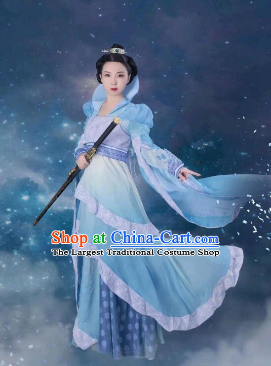 China Ancient Fairy Princess Blue Dress Clothing TV Series Chinese Paladin Long Kui Costumes