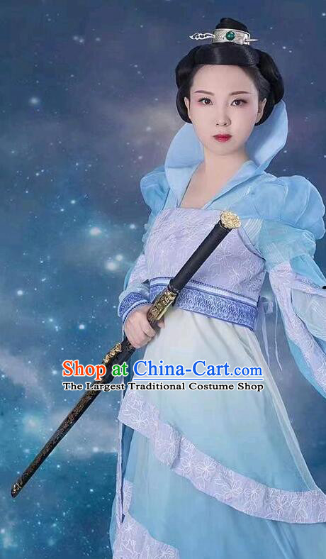 China Ancient Fairy Princess Blue Dress Clothing TV Series Chinese Paladin Long Kui Costumes