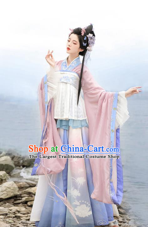 Chinese Traditional Hanfu Dress Ancient Palace Princess Garment Costume Jin Dynasty Young Women Clothing