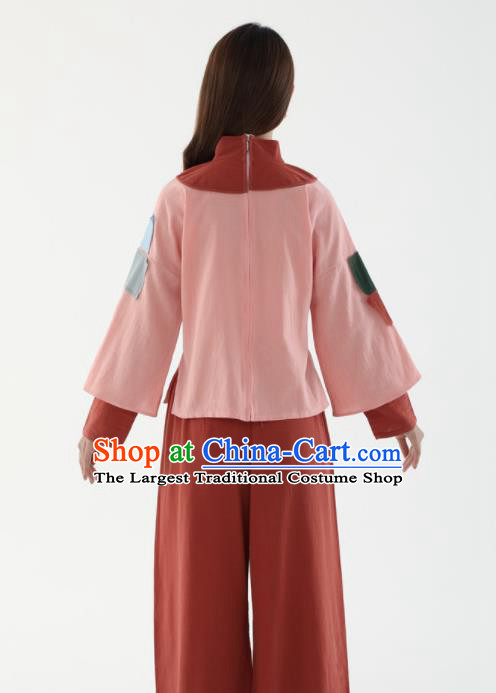 Chinese Ancient Poor Lady Garment Costumes Cosplay Village Girl Pink Outfit
