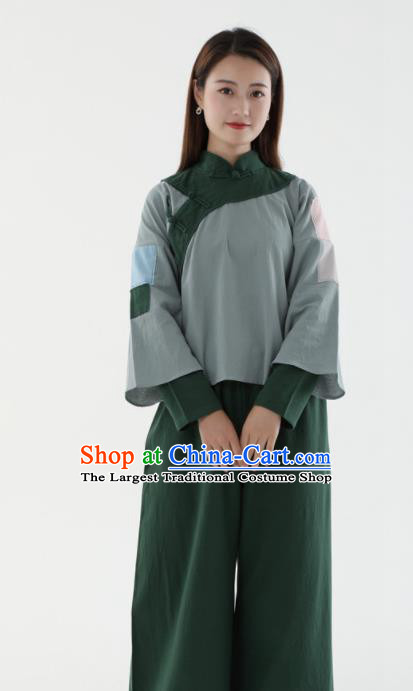 Chinese Cosplay Village Girl Green Outfit Ancient Poor Lady Garment Costumes