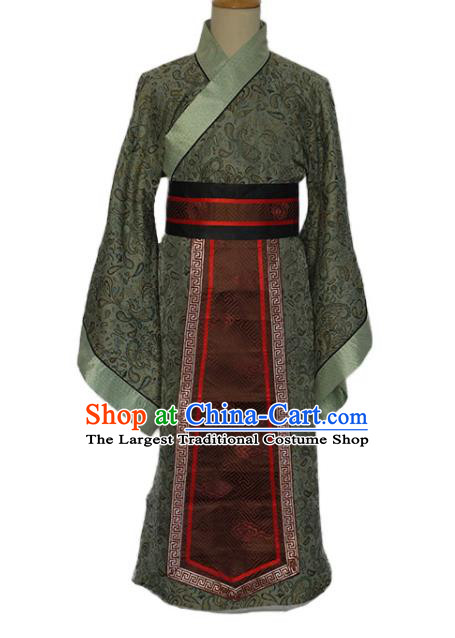 Chinese Han Dynasty Wedding Groom Costume Ancient Scholar Clothing Traditional Grey Hanfu Robe