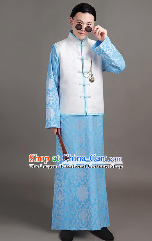 Chinese Traditional Costumes Qing Dynasty Childe Garments Ancient Landlord Blue Clothing