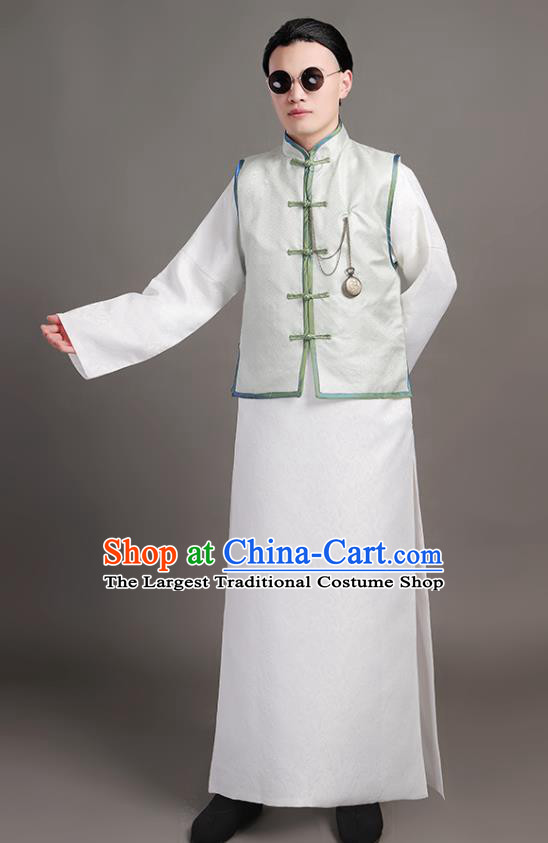Chinese Ancient Landlord White Clothing Traditional Costumes Qing Dynasty Childe Garments