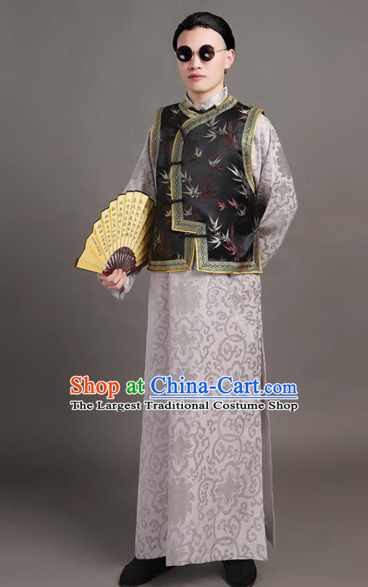 Chinese Traditional Wedding Costumes Qing Dynasty Young Man Garments Ancient Childe Grey Clothing
