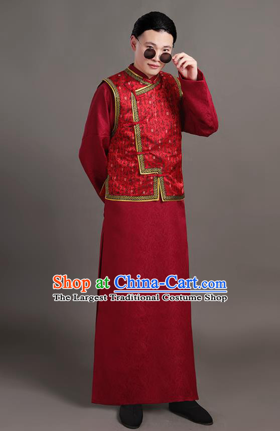 Chinese Ancient Childe Red Clothing Traditional Wedding Costumes Qing Dynasty Groom Garments