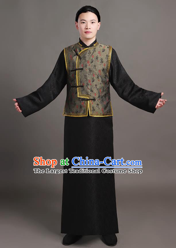 Chinese Qing Dynasty Young Man Garments Ancient Childe Black Clothing Traditional Costumes