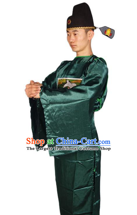 Chinese Traditional Official Clothing Ancient Chancellor Costumes Ming Dynasty Green Vestment