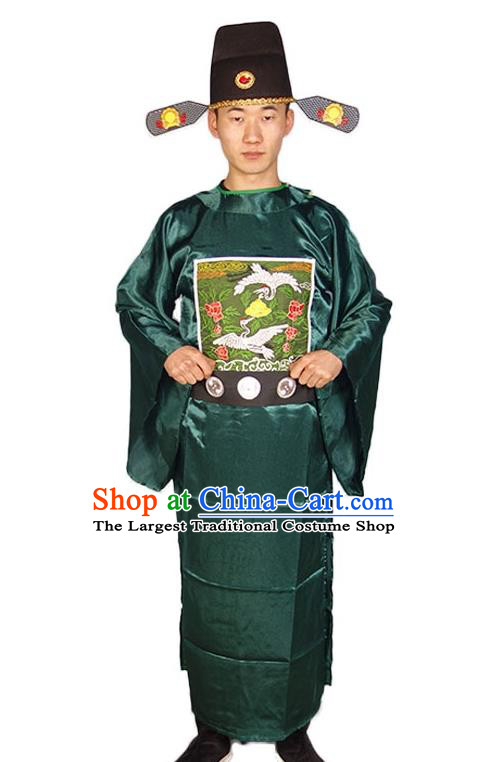 Chinese Traditional Official Clothing Ancient Chancellor Costumes Ming Dynasty Green Vestment