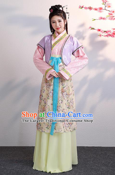 Chinese Jin Dynasty Young Lady Garments Traditional Hanfu Dress Clothing Ancient Servant Girl Costumes