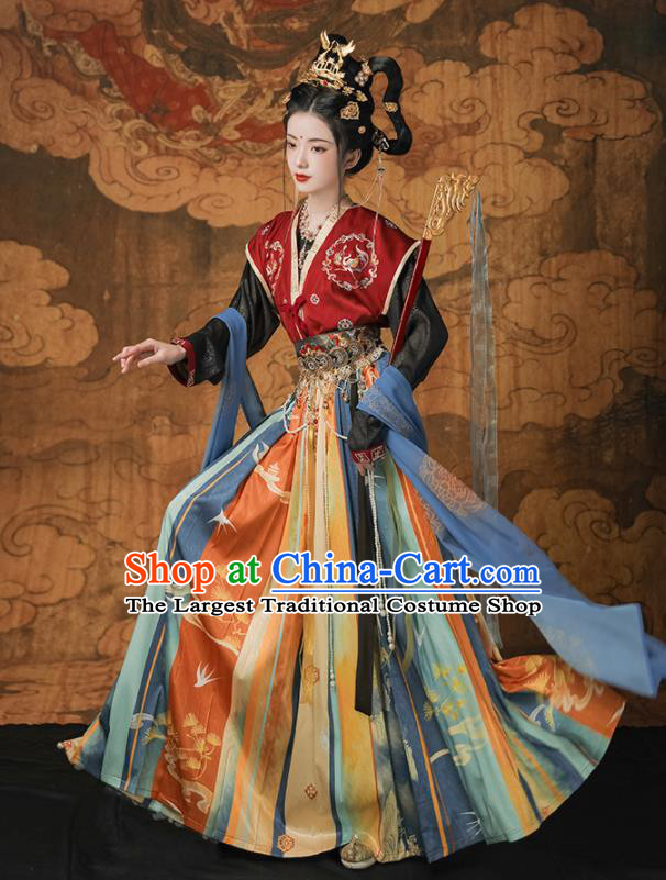 Chinese Traditional Embroidered Red Hanfu Dress Tang Dynasty Royal Princess Garment Costumes Ancient Dance Goddess Clothing