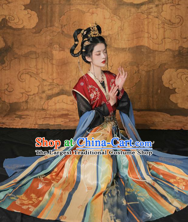 Chinese Traditional Embroidered Red Hanfu Dress Tang Dynasty Royal Princess Garment Costumes Ancient Dance Goddess Clothing
