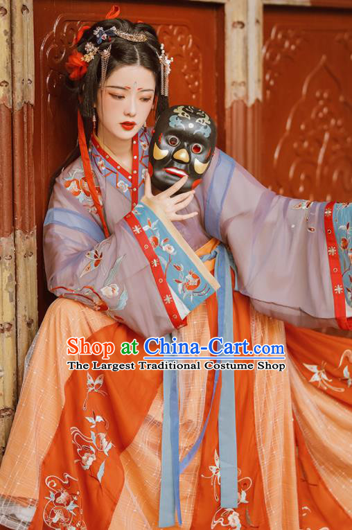 Chinese Traditional Embroidered Hanfu Dresses Jin Dynasty Princess Garment Costumes Ancient Palace Lady Clothing