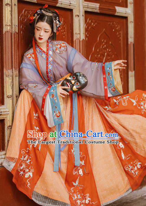 Chinese Traditional Embroidered Hanfu Dresses Jin Dynasty Princess Garment Costumes Ancient Palace Lady Clothing