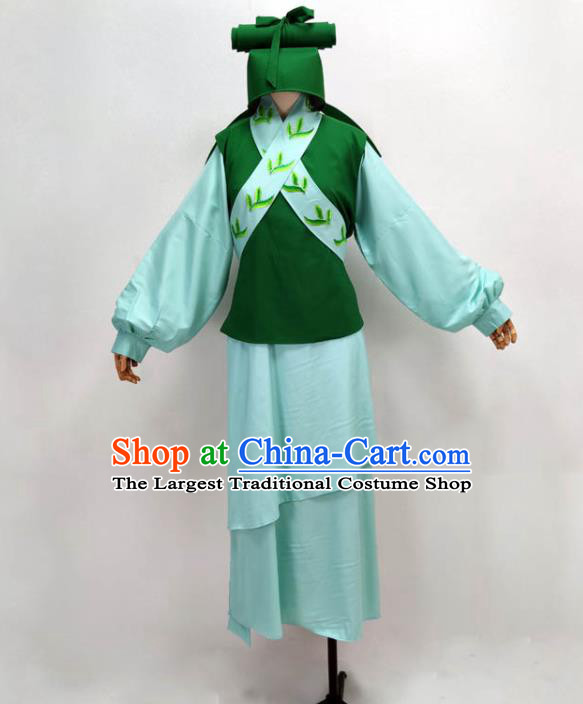 Chinese Peking Opera Garment Costume Ancient Manservant Green Outfit Shaoxing Opera Clothing