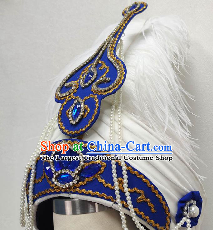 China Shaoxing Opera YOung Male Headwear Ancient Princess Beads Feather Hat Peking Opera Headpiece