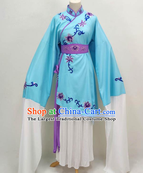 Chinese Ancient Rich Lady Blue Dress Shaoxing Opera Actress Clothing Peking Opera Diva Garment Costume